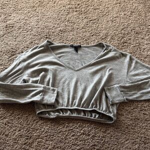 Gray V-Neck Cropped Top